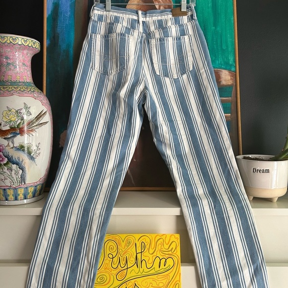 American Eagle Outfitters Blue and White Striped Straight Leg Jeans Size 4 - Picture 7 of 16